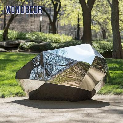 China Outdoor park geometric pebble stainless steel sculpture for sale