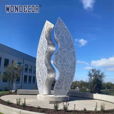 China Large outdoor square shaped LED wave hollow geometric stainless steel sculpture for sale