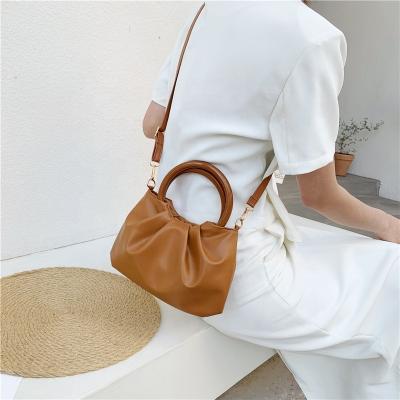 China Simple Wooden Soft Leather Messenger Bag Women's Retro Luxury Casual Purse Fold Handle Handbags for sale