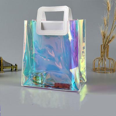 China Custom Fashion Laser Beach Water Proof Wholesale Logo PVC Holographic Women Shopping Tote Bag for sale