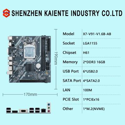 China 2de 3de Generation INTEL LGA1155 Motherboard H61 X7 V91 PC-Motherboard DDR3 zu verkaufen