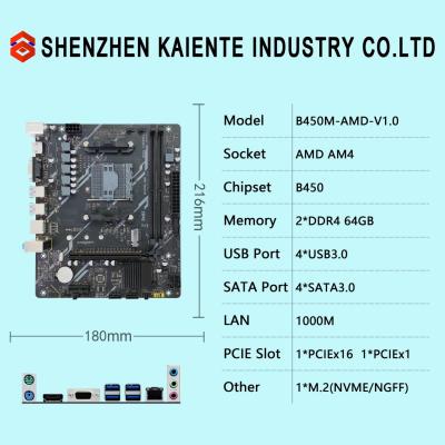 China motherboard for PC assembly Dual Channel DDR4 64GB USB3.2 AMD B450 Chipset AM4 Desktop B450M Motherboard for sale