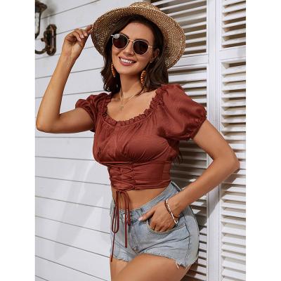 China Lantern Sleeve Collar Shoulder Jacket Satin Shorts Front Shirt Women Elastic Band Back Shoulder Strap Women QUICK DRY for sale