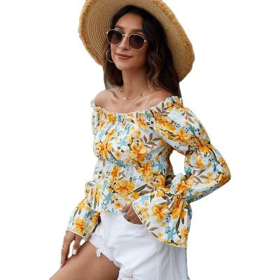 China European and American loose women's style flower lantern shirt broken sleeves QUICK-DRY summer sweater women's strapless sweater new for sale