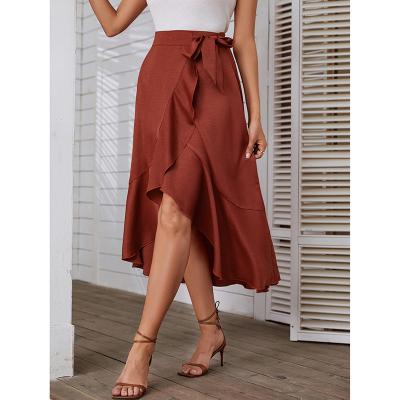 China 2022 Fashion Breathable Solid Party High Waist Satin Casual Female Skirts Office Lady Skirts Soft Trumpet Women Silk Skirt for sale