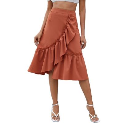 China New European and American women's skirt of Fmhbl breathable women's solid half skirt the long, leisure vacation ruffle beach skirt for sale