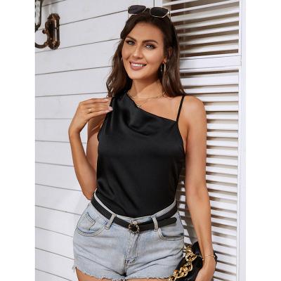 China New Hot Style QUICK DRY Summer Satin Elegant Women's Vest Black Suspender Satin Suspender Vest Black Vest for sale