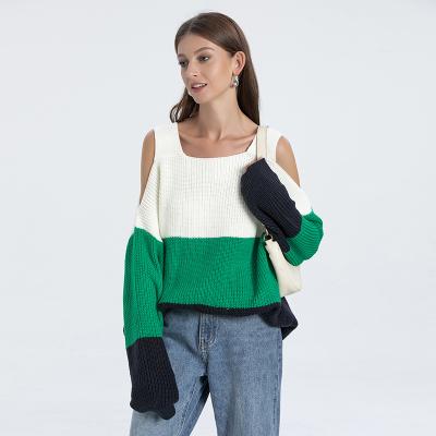 China Autumn and winter women's anti-pilling sweaters plus size halter knitted sweater off the shoulder puff sleeve loose sweater for sale