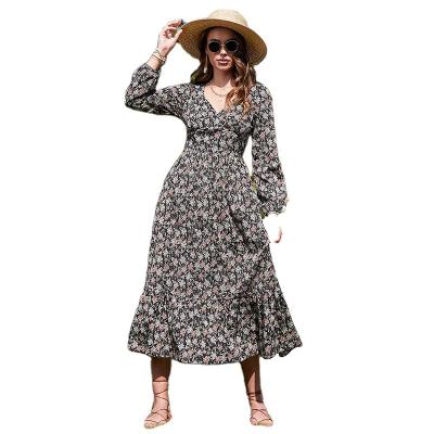 China 2022 summer new floral dress black beach sunscreen dress backless casual floral sexy black dress breathable for sale