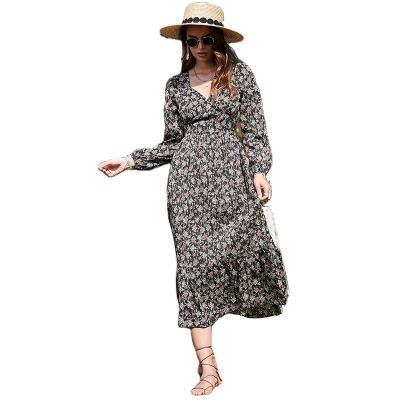 China 2022 New Fashion Sun Beach Vacation Breathable Elegant Ladies Plus Size Floral Chiffon Women's Summer Casual Maxi Dress Long for sale