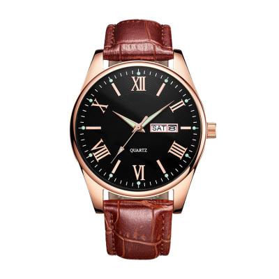 China Classic Auto Date Fashion Brand Alloy Case Leather Strap Custom Design Men Wrist Quartz Watches for sale