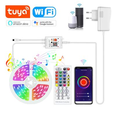 China Park 10m 100m smart tuya wifi 5050 rgb music sound changing tira ip68 20 65 waterproof led color decorativa set strip lights for sale