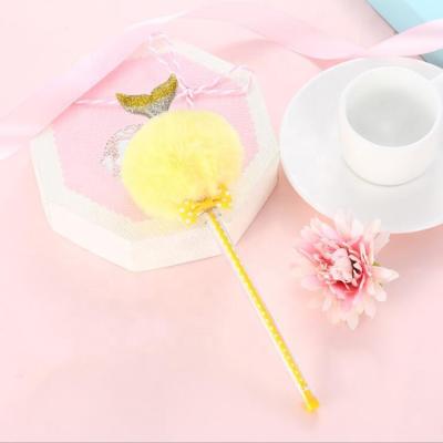 China Promotional Plastic Plush Toy Pen Fuzzy School Mermaid Tail Pom Fur Creative Gel Leather Ball for Kids Gift for sale