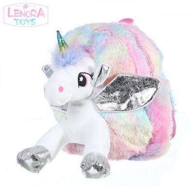 China Cute unicorn plush toy bag cartoon unicorn design handmade hot plush backpack kids girls travel leisure backpack for sale