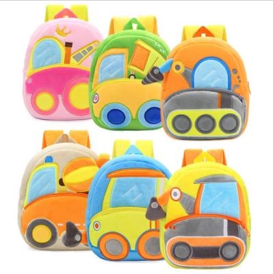 China Animal design plush engineering truck bulldozer excavator backpack men and women cute children bag shoulder school bag factory direct sales for sale