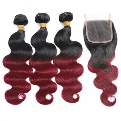 China Body Wave Ombre Color Virgin Hair Bundles With 4*4 Lace Up Closure HD Lace Up Closures ON SALES for sale