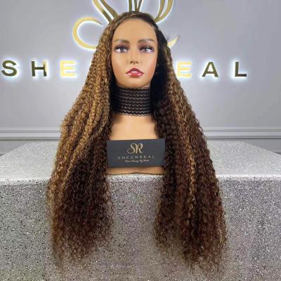 China Customized Super Thick Curly 4/27 360 Full Lace Human Hair Highlight Colored Wigs Available For Sales for sale