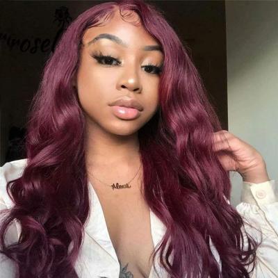 China Body Wave 99J Body Wave Colored 13x4 HD Invisible Lace Front Human Hair Wigs For Women Burgundy Brown Medium Lace Front Wig Pre Plucked Wi for sale