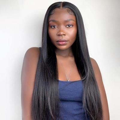 China Straight Lace Front Wigs Human Hair T Shape Middle Part Lace Frontal Wigs Pre Plucked With Baby Hair Glueless Brazilian Straight for sale