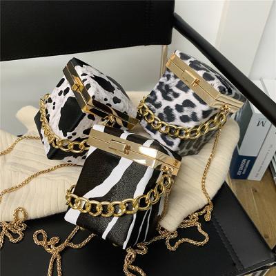 China Durable/Fashion/Eco-friendly Fashion Leopard Zebra Cow Pattern Luxury Leather Chain Box Purses And Handbags For Women for sale