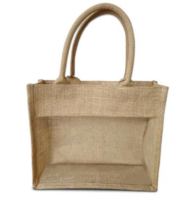 China 100% Eco-friendly Modern Large Size Clear PVC Window Jute Shopping Bag Hemp Tote Bags For Girls for sale