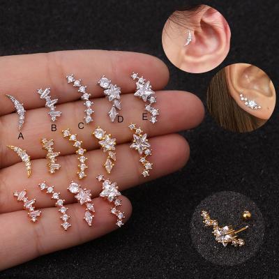 China Environmental Friendly Stars Curved Cartilage Jewelry 20g Stainless Steel Helix Earring Tragus Rook Conch Stud Piercings for sale