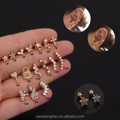 China Tiny CZ Flower Crown Helix Piercing Jewelry Double Screw Copper Steel Back Barbell Tiny Rook Conch Conch Cartilage Earrings for sale