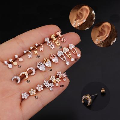 China Environmental Friendly Moon Brooch Skull Skeleton Shape Comfortable Crystal Gem Cz Tragus Daith Helix Rook Stud Lobe Piercing Earring for sale