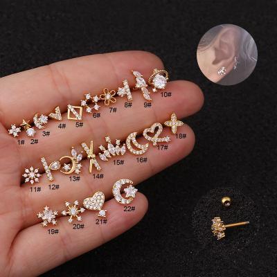 China Environmental Friendly Conch Daith Rim Helix Lobe Piercing Stainless Steel Heart Moon Crown Star Shape Tragus Rook Studs for sale