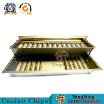 China 14 Rows Double Layer Copper Plating Metal Chip Tray With lid and Double Lock Casino Chips Tray for sale