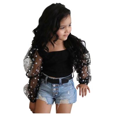 China Breathable Cute Colorful Short Sleeve Girls Polka Dot Blouse+Jeans Short Suit Clothing Sets Girls for sale