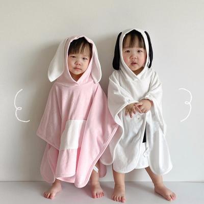 China Kids Safe Organic Cotton Fabric Hooded Towel For Shower Pool Beach Blanket Toddler Poncho Towel Baby Bathrobe Oversized Wrap for sale