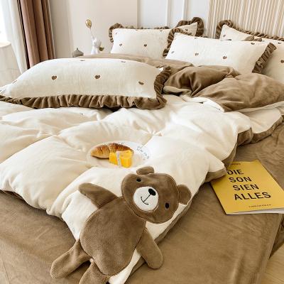 China Cashmere lambskin wholesaler children's bed comforter baby four-piece bedding set children's bedding set anti dust mites bed for sale