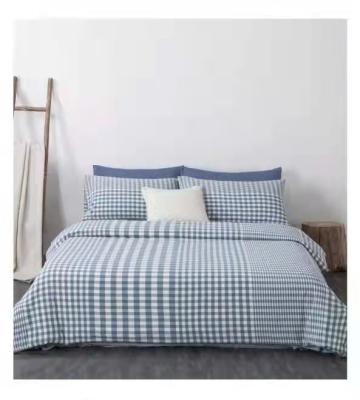 China Anti-Static Japanese Style Cotton Washed Cotton Bedding Set No Print Nordic Plaid Stripe Style Cotton Student Dormitory Bed Linen Qu for sale