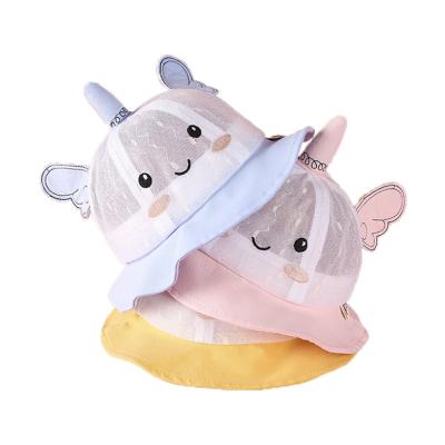 China Lovely Angel Picture Mesh Sun Hat Bucket Hat Child Breathable Summer Sunscreen Unicorn Design for sale