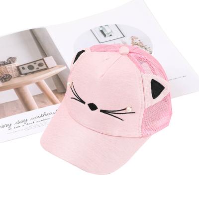 China Lovely Picture Cat Ear Design Baseball Summer Mesh Sun Hat Kid Sunscreen Dome Hat for sale