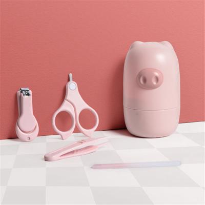 China 1-6 Years Kids Pig Design 4 In 1 Round Baby Nail Clippers Nail Scissor Nose Tweezers Baby Nail Folder Kids Manicure Suit for sale