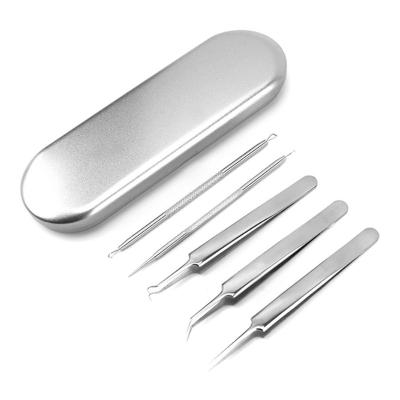 China Silver Stainless Steel Skin Care Stainless Steel Blackhead Extractor Acne Clip Acne Needle Suit for sale