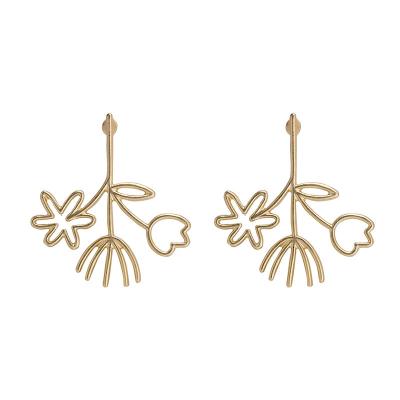 China Non-allergic silver matte gold flower branch needle S925 needle personality literary earrings design earrings for sale