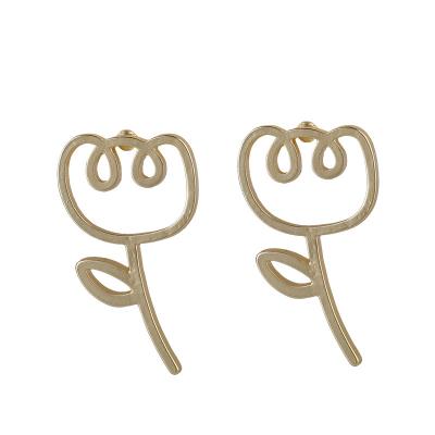 China Chubby Tulip Stud Earrings Women Non Allergic S925 Silver Needle Flower Matte Fog Earrings Abstract Interesting Earrings for sale