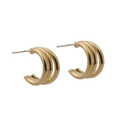 China S925 Silver Non Allergic Needle Semicircle Metal Simple Multi Ring Stud Earrings for sale