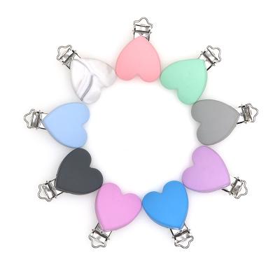 China 100% Food Grade Non-Toxic Free Sample Wholesale Pacifiers Teething Multicolor Heart Silicone Baby Clips for sale