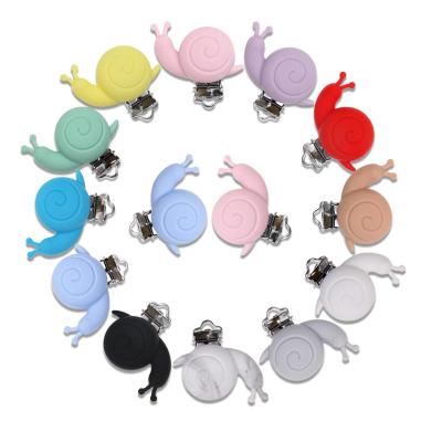 China 100% Food Grade Non-Toxic Free Sample Wholesale Pacifiers Teething Multicolor Snails Silicone Baby Clips for sale