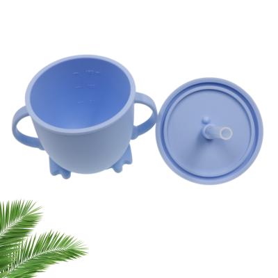 China Kovict Wholesale 100% Food Grade Soft Silicone Baby Feeding Cup Safe No Puddle Drinking Cup With Handle Baby Feeding Straw Cup for sale