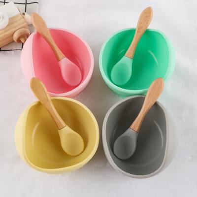 China Hot Sale BPA Free Matte Color Kids Feeding Set BPA Free Kovict Amazon and Baby Learning Dish Non-Slip Silicone Suction Cup and Spoon Set for sale