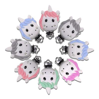 China 100% Non-Toxic Multicolor Silicone Baby Pacifier Food Grade Teether Wholesale Horse Clips for sale