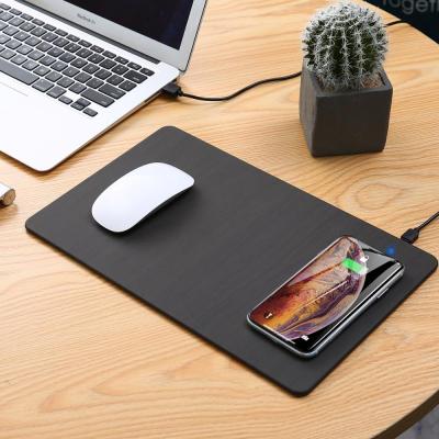 China Best Quality Mobile Phone Ultra Thin PU Wood Grain Wireless Mousepad Charger With Fast Shipping Free Custom for sale