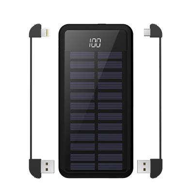 China 2019 hot mini solar built-in battery power bank phone power charger bank cables 10000mah with metal oil for sale