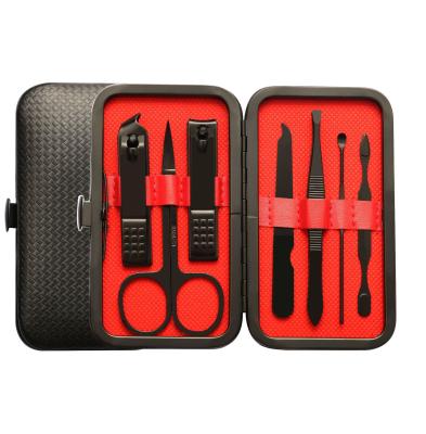 China 7 Pcs Portable Stainless Steel Nail Clippers Black Pedicure Kit Grooming Kit With Travel Leather Case for sale