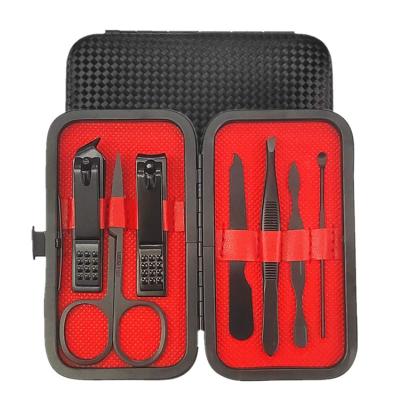 China Promotion Gift Portable Black Stainless Steel Nail Clipper Set Manicure Set 7 Pcs for sale